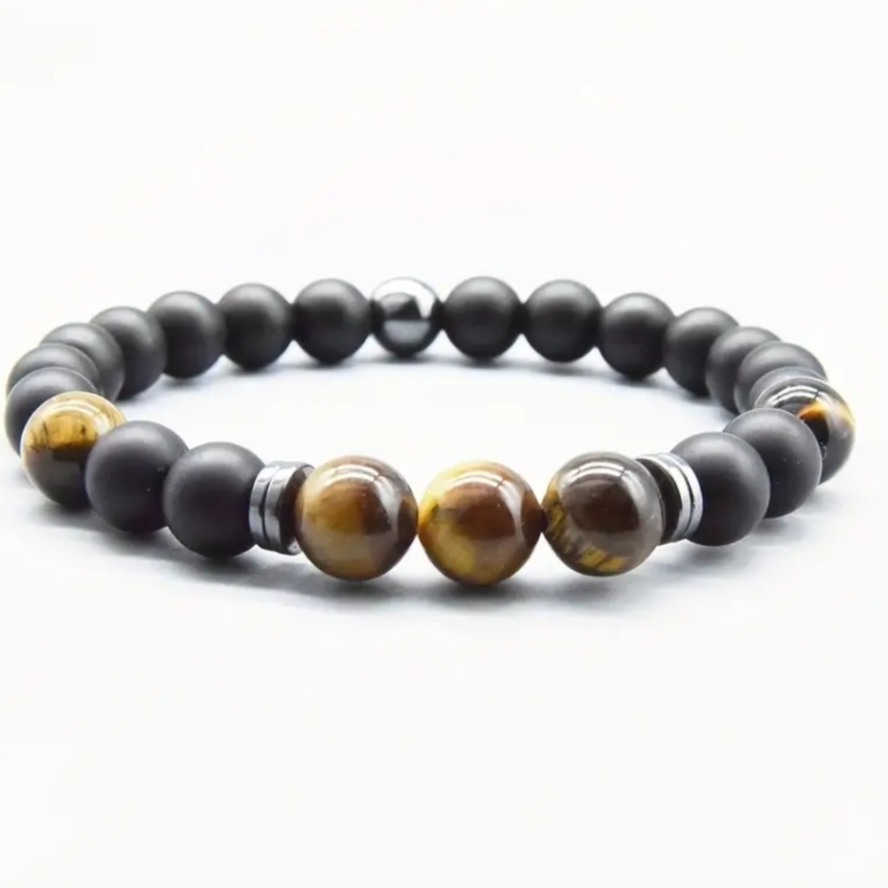 8mm Onyx Matte Black Tiger Eye Beaded Bracelet